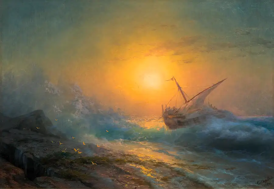 Stormy Sea at Sunset
