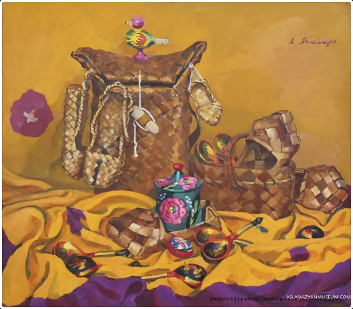 Russian still-life in the orange background