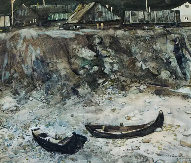 Boats on the Banks of Yenisei River