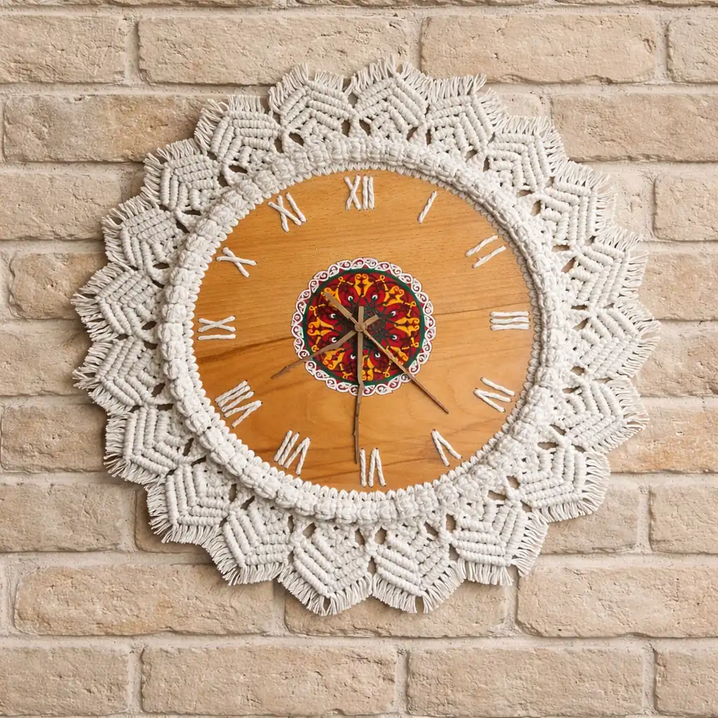 Wall handmade clock "Nakhshun"in macrame technique in Boho style